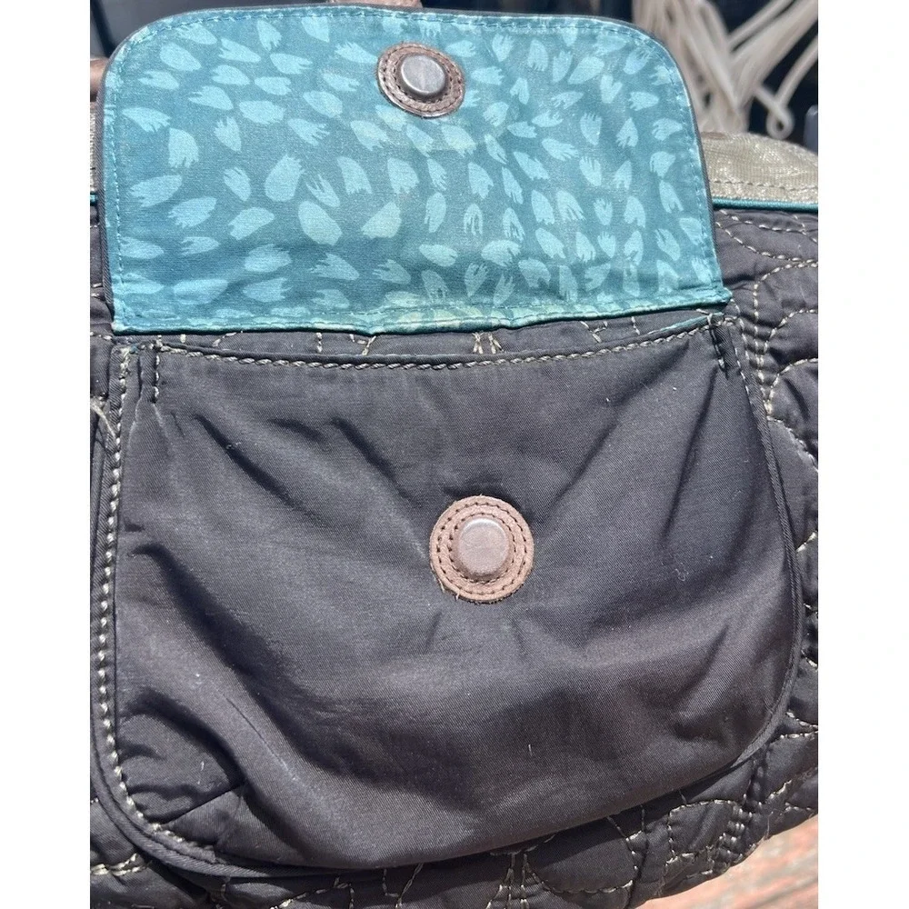 Fossil KEY-PER Black Gray Teal Quilted Fabric Shoulder Bag Satchel